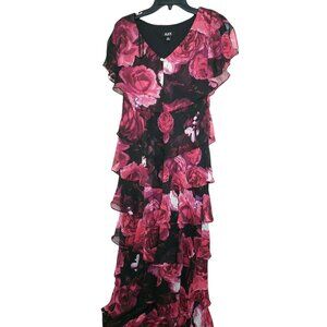 SLNY Black Multi-Colored Rose Dress Style #9271545 – 8 Petite | Elegant Floral